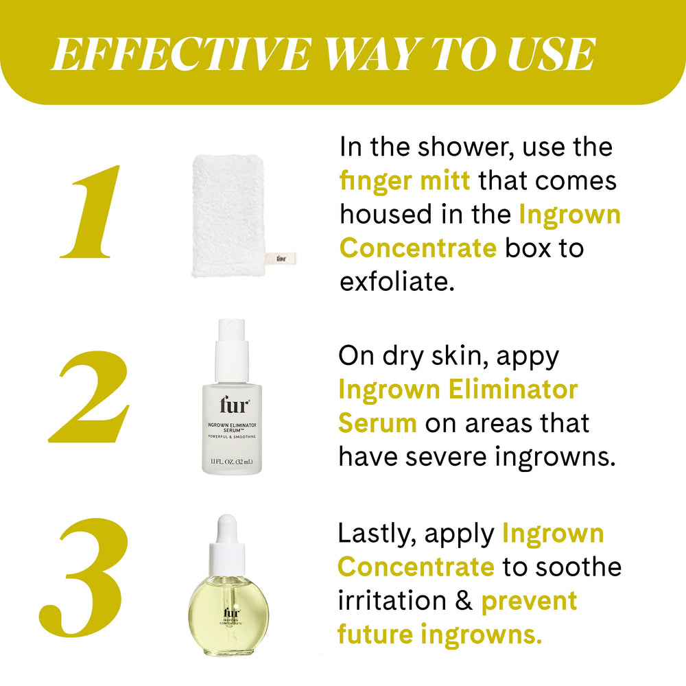 Fur Ingrown Eliminator Serum vegan formula badge beside the bottle.