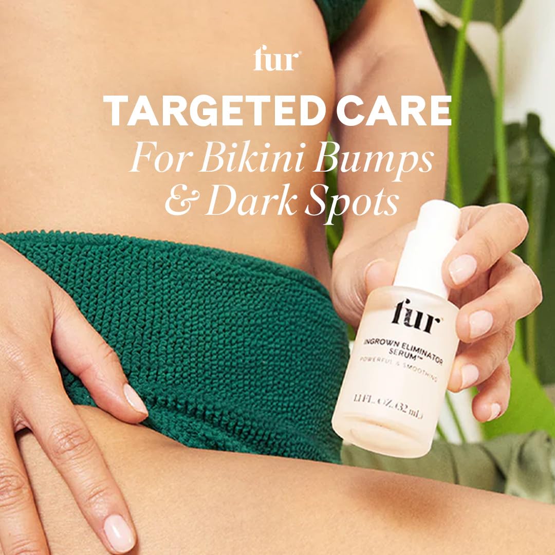 Fur Ingrown Eliminator Serum ingredients highlighting AHAs for gentle exfoliation.