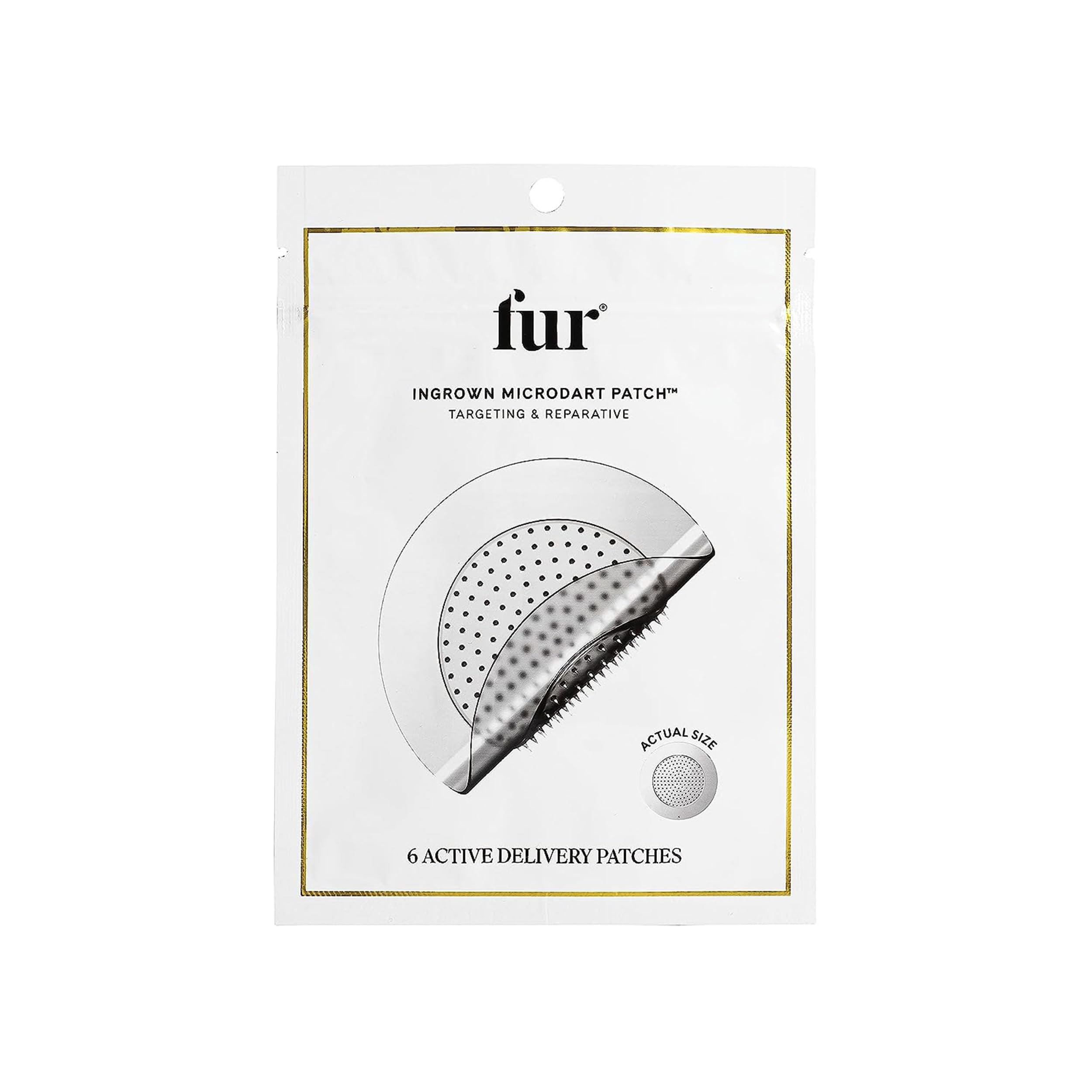 Fur parches Ingrown Microdart en envase, listo para uso diario.