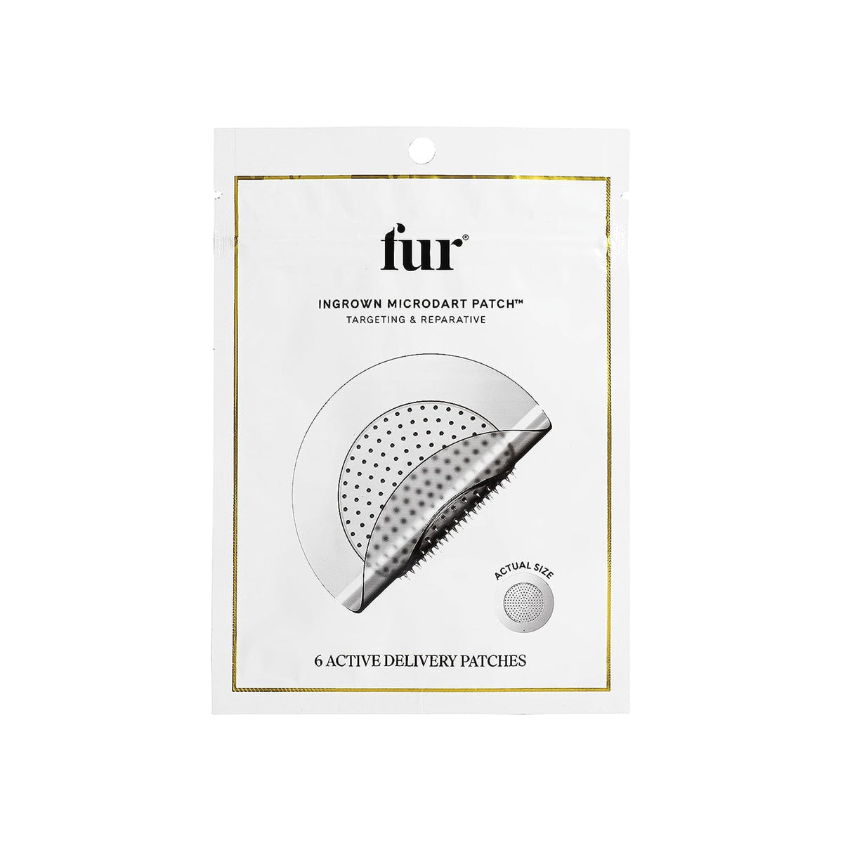 Fur parches Ingrown Microdart en envase, listo para uso diario.