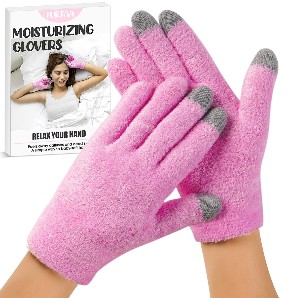 Guantes hidratantes FURTAA con gel spa para manos secas y reparación suave.