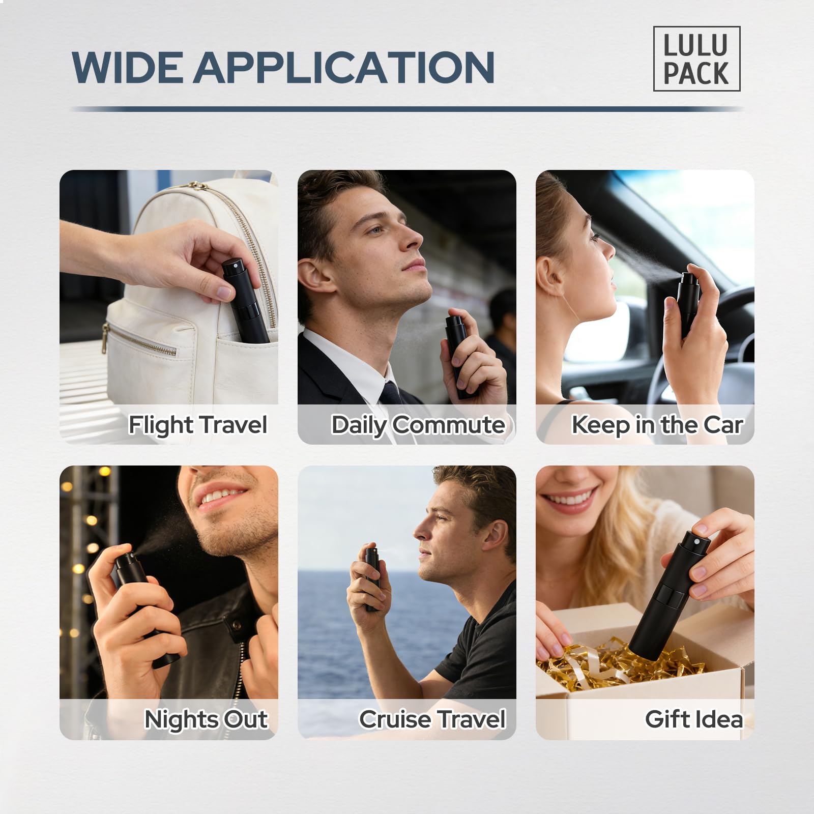 Fusupak leak-proof travel atomizer prevents spills in transit.
