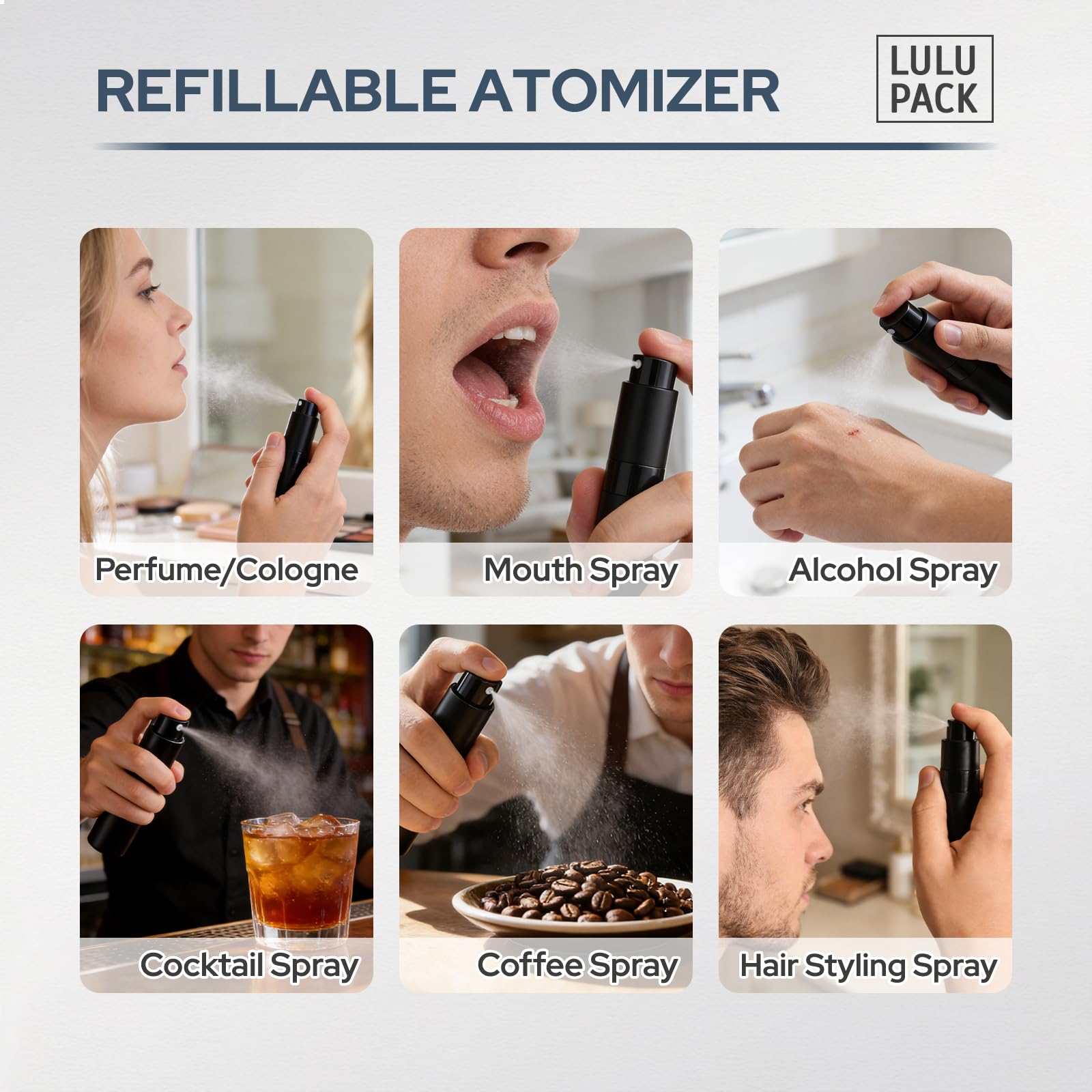 Fusupak refillable atomizer with funnel aids simple scent swaps.