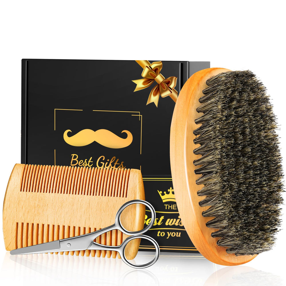 Futricy beard brush and comb set on wood grain for smooth daily grooming
