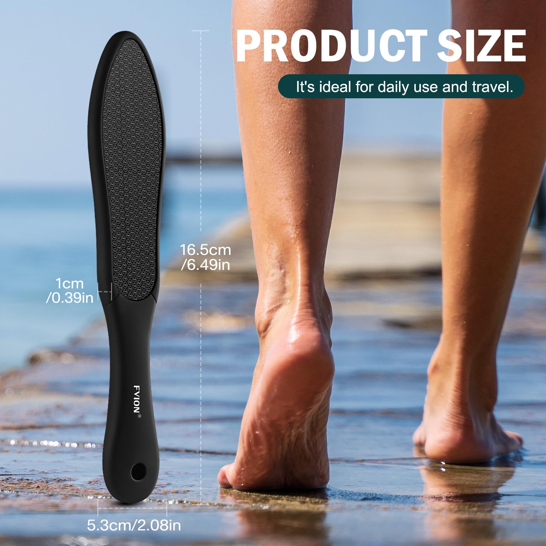 FVION nano glass surface removes hard skin with minimal effort.