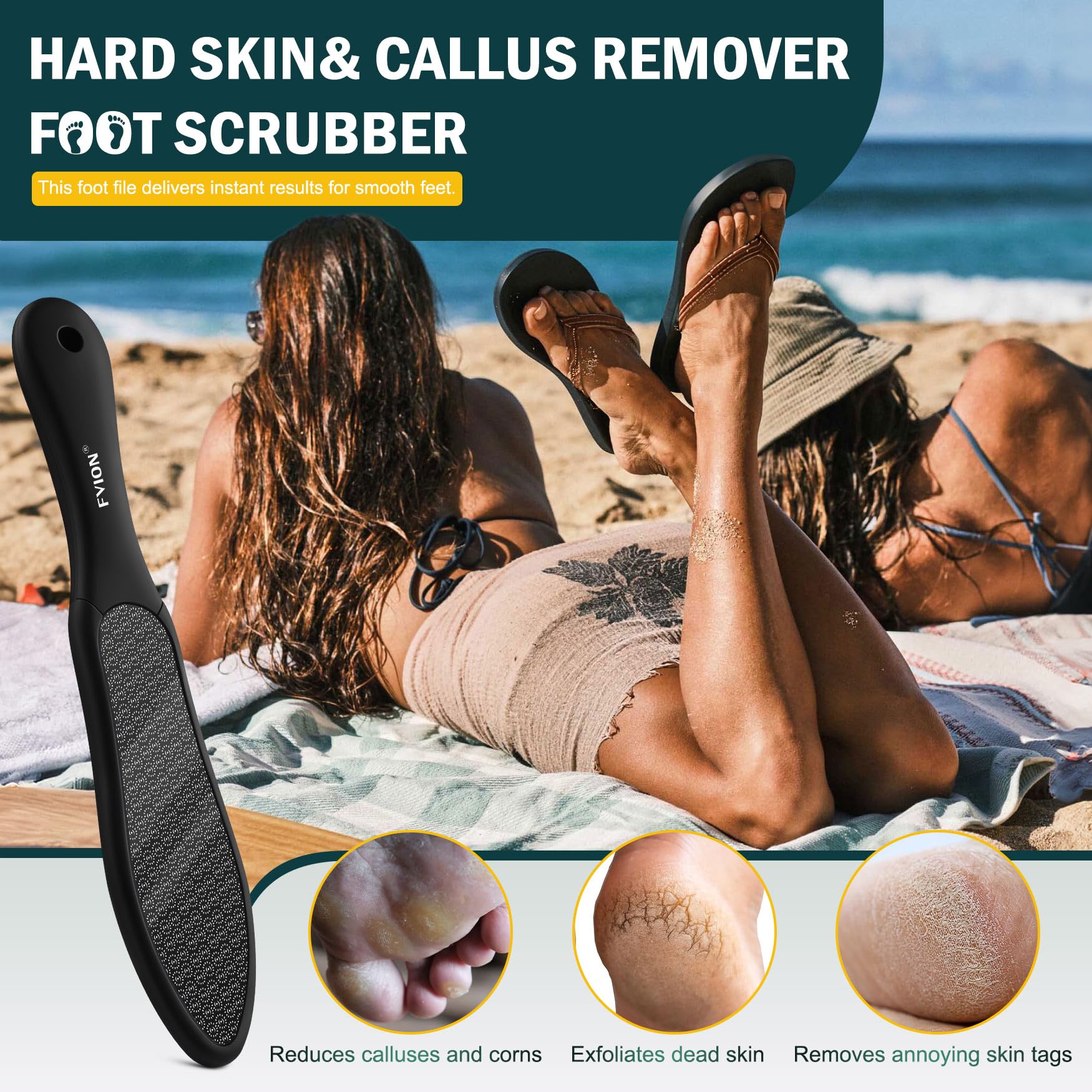 FVION nano glass foot file coarse-side in action on tough calluses.
