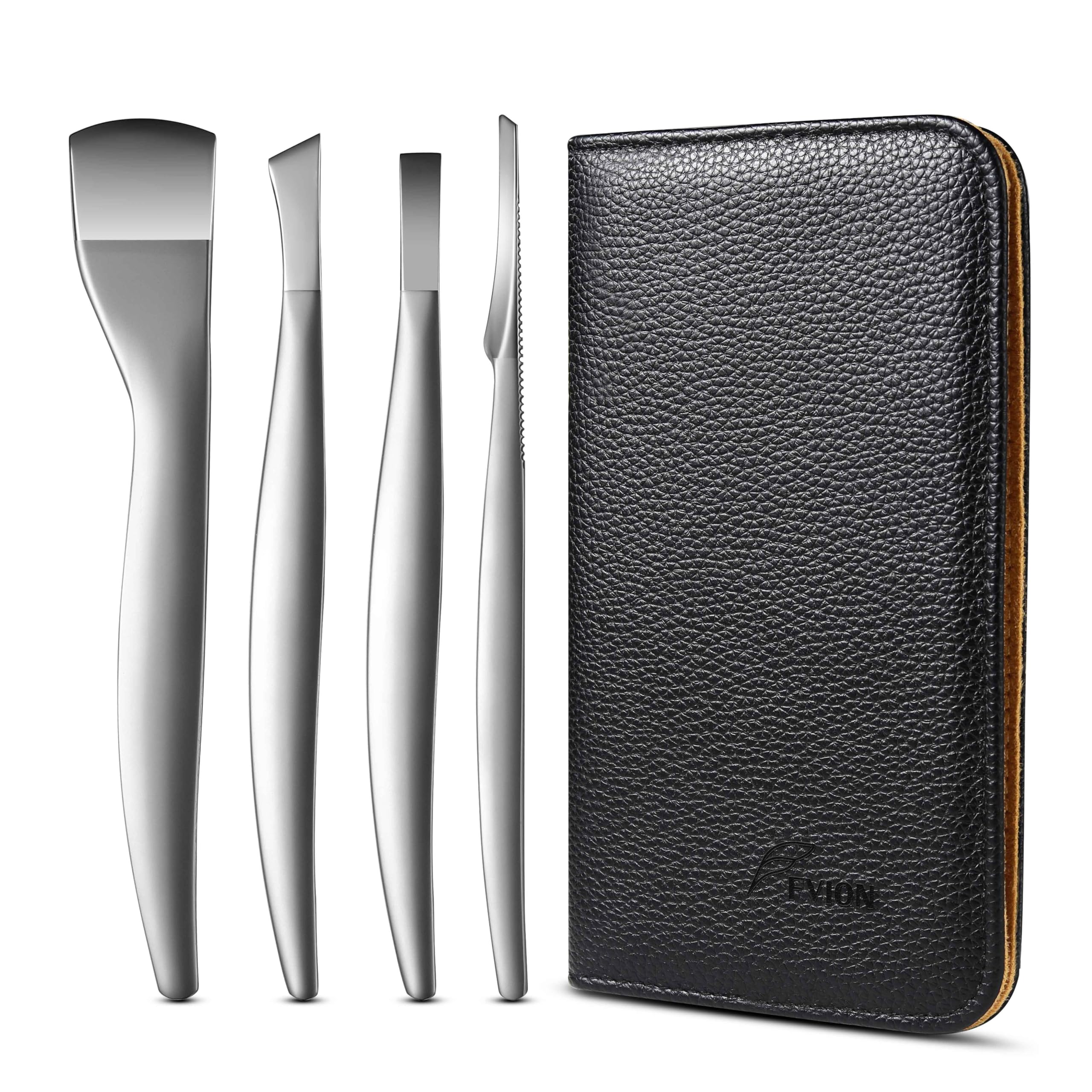 FVION pedicure knife set with four blades for precise toenail grooming