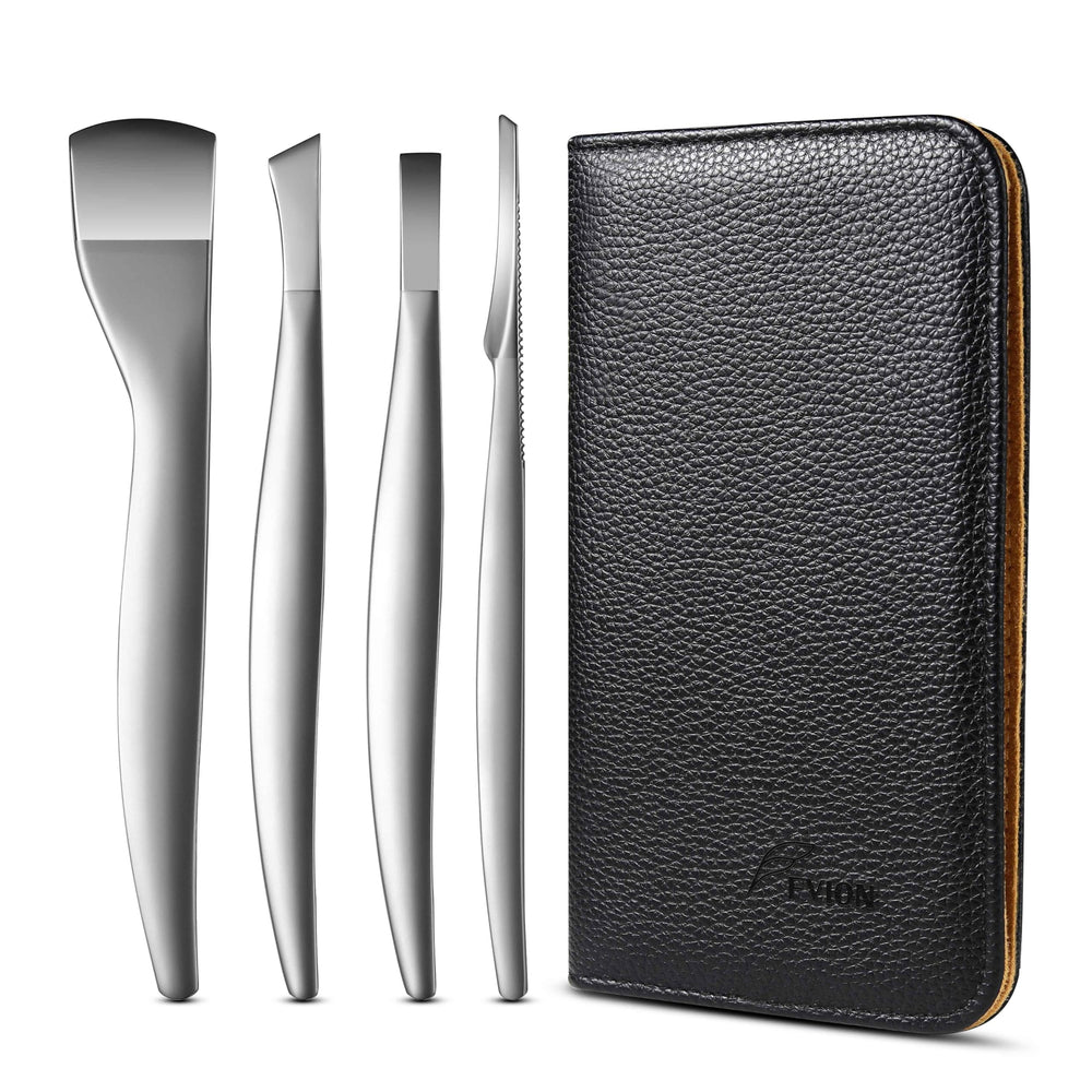 FVION pedicure knife set with four blades for precise toenail grooming