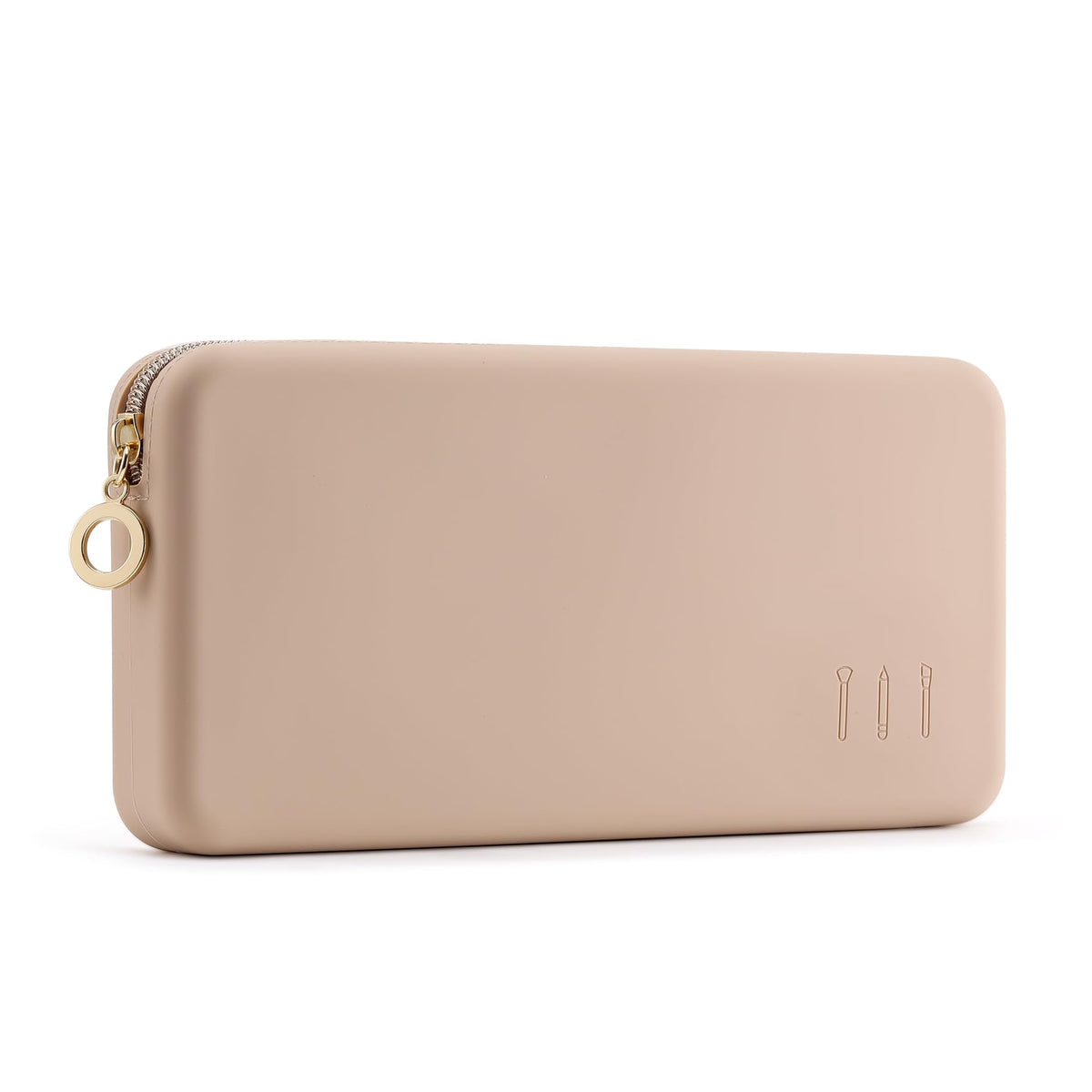 FVION zipper makeup brush bag in khaki keeps brushes organized for travel.