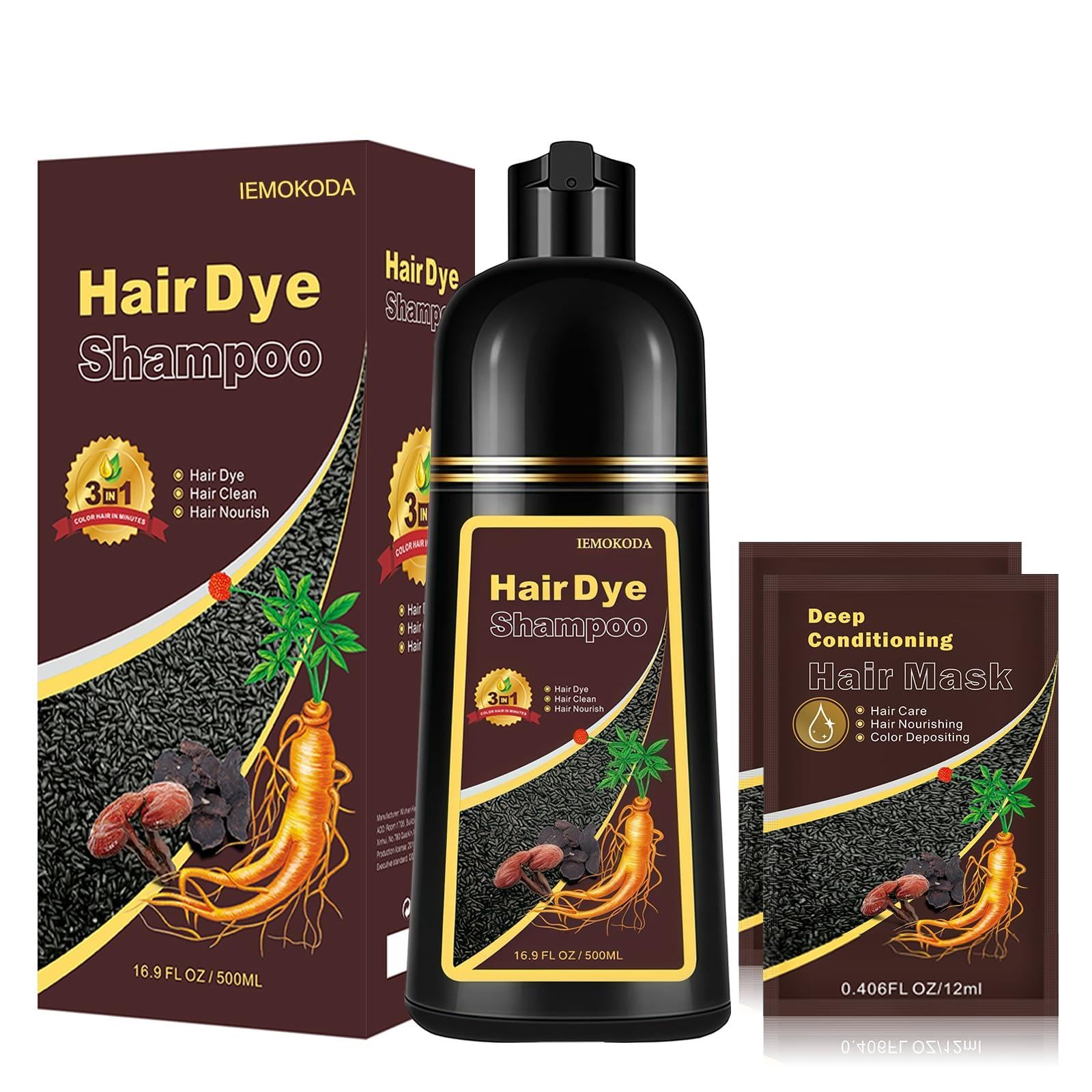 Fvquhvo Instant Black Hair Shampoo bottle front for quick color touch-ups.