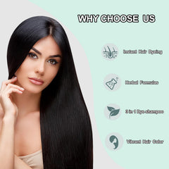 Fvquhvo Instant Black Hair Shampoo timer shows minutes to wait for color.