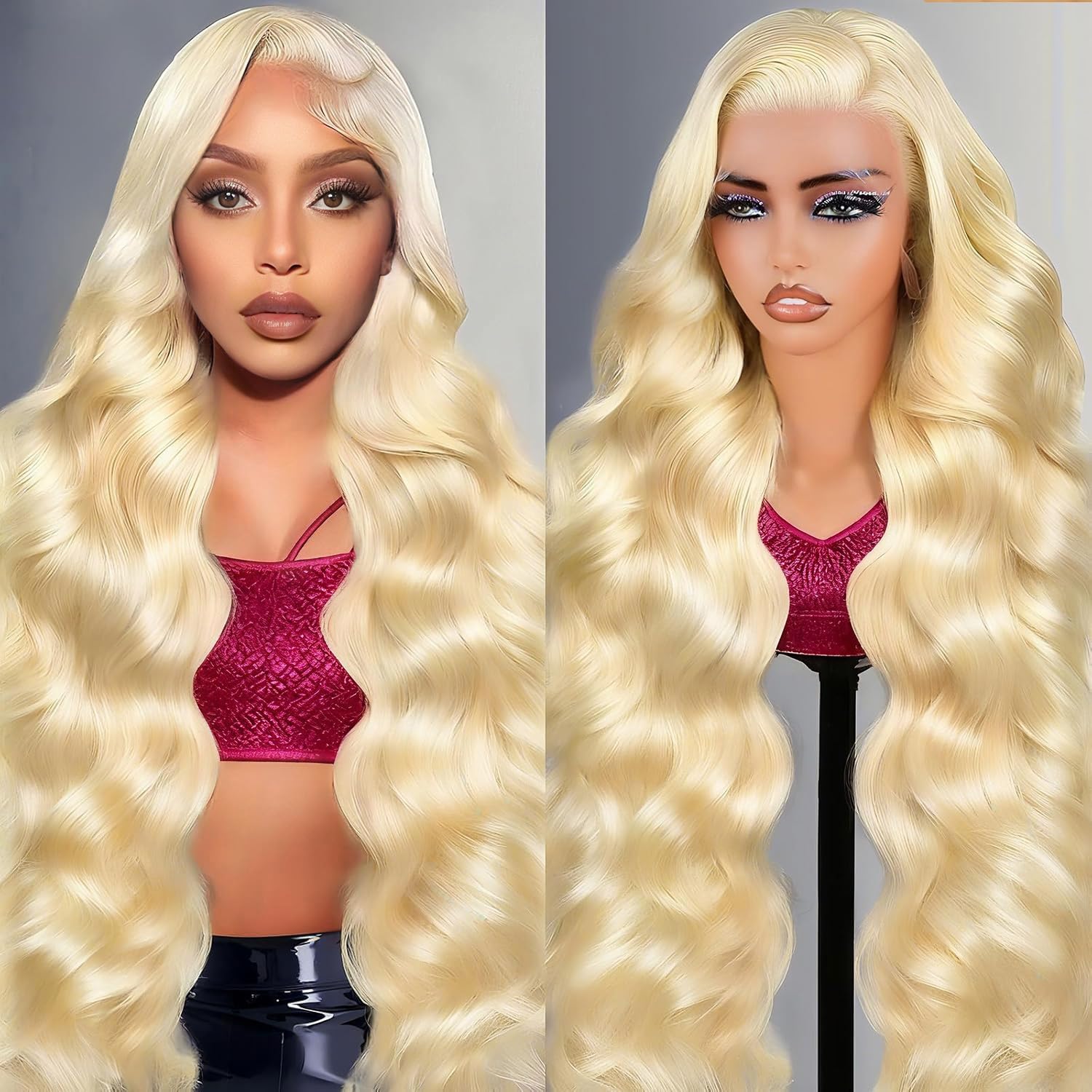 FXIMYLC 32 inch lace-front wig with 13x6 HD lace front blends naturally.