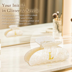 Fycert initial glitter acrylic hair clip in pink for youthful flair.