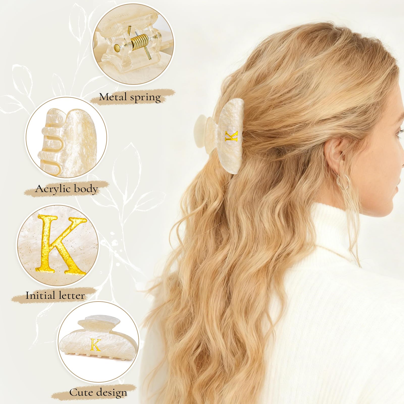 Fycert Preppy Clip inicial brillo blanco combina con cualquier atuendo