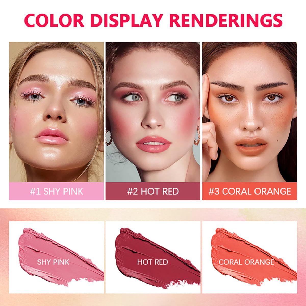 FYEBOO Coral Orange blush stick adds fresh radiance to cheeks.