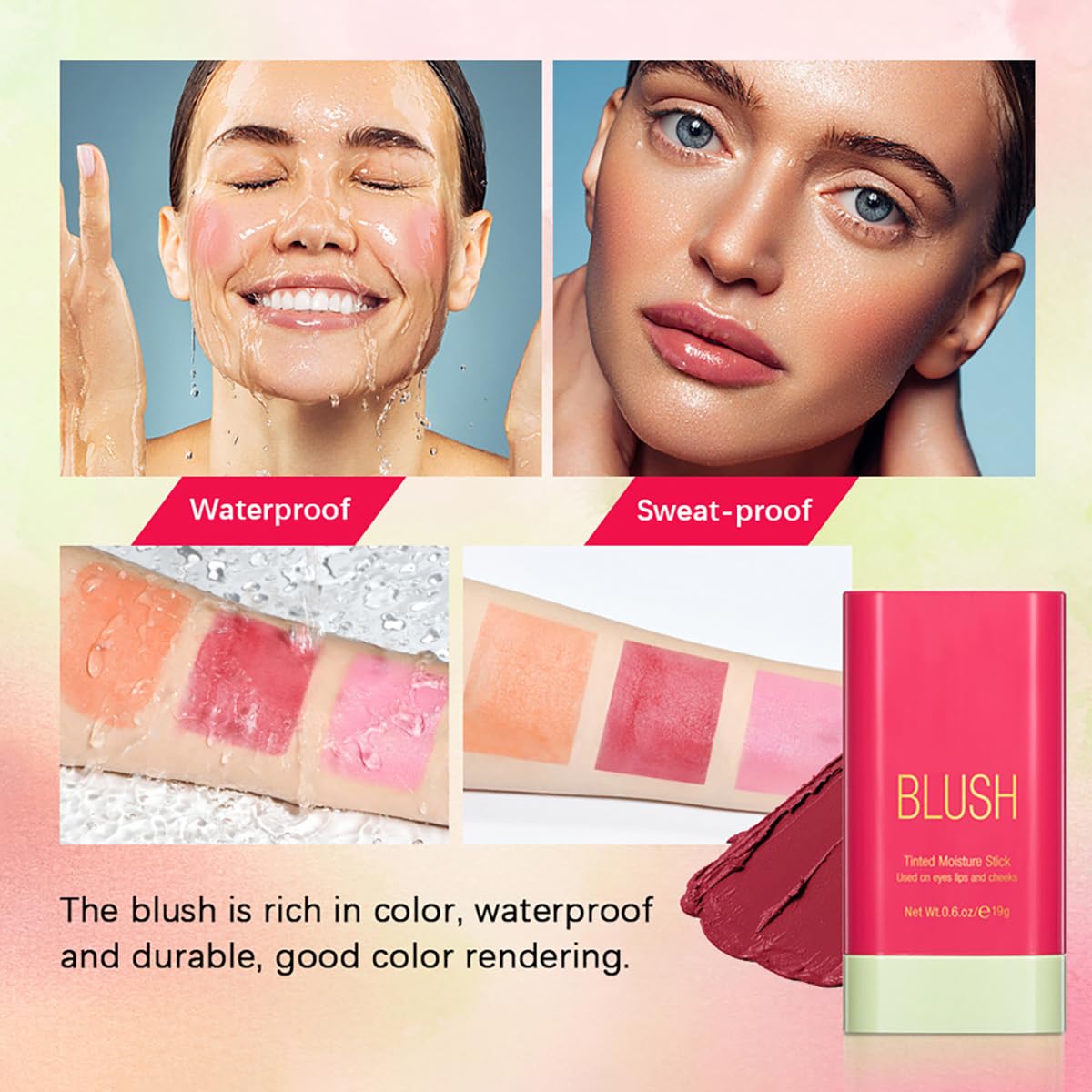 FYEBOO Soft Glow blush stick creates a subtle dewy finish.