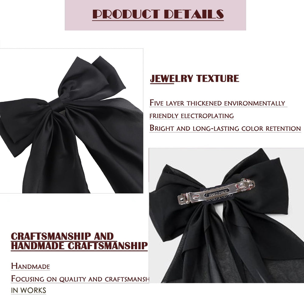 FYIMUYI Lazo satín, diseño delicado, clip pelo negro para estilos elegantes.