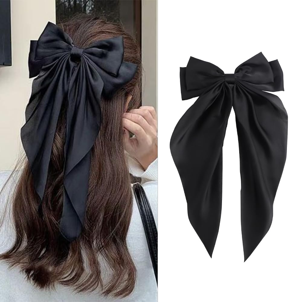 FYIMUYI Lazo satín grande, clip pelo negro, ideal para peinados duraderos.