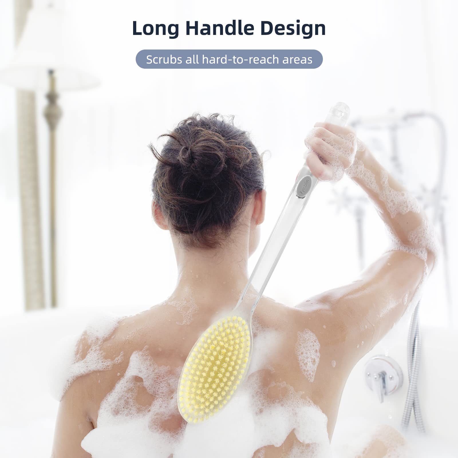 Fymblin soft-bristles promote gentle cleansing on sensitive skin.