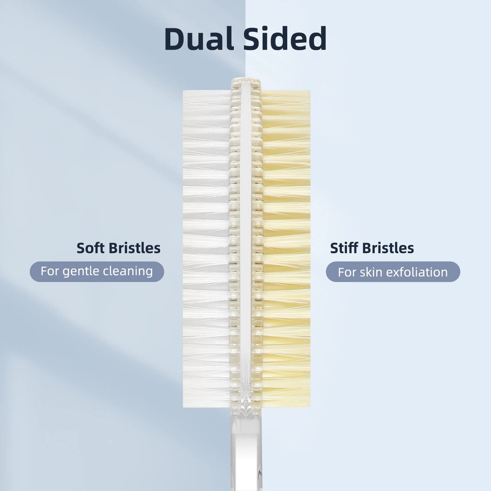 Fymblin stiff-bristles for thorough exfoliation on tougher areas.