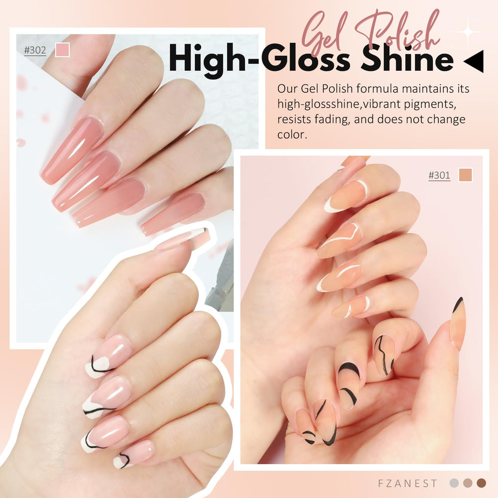 FZANEST Esmalte gel translúcido en curado con lámpara LED.