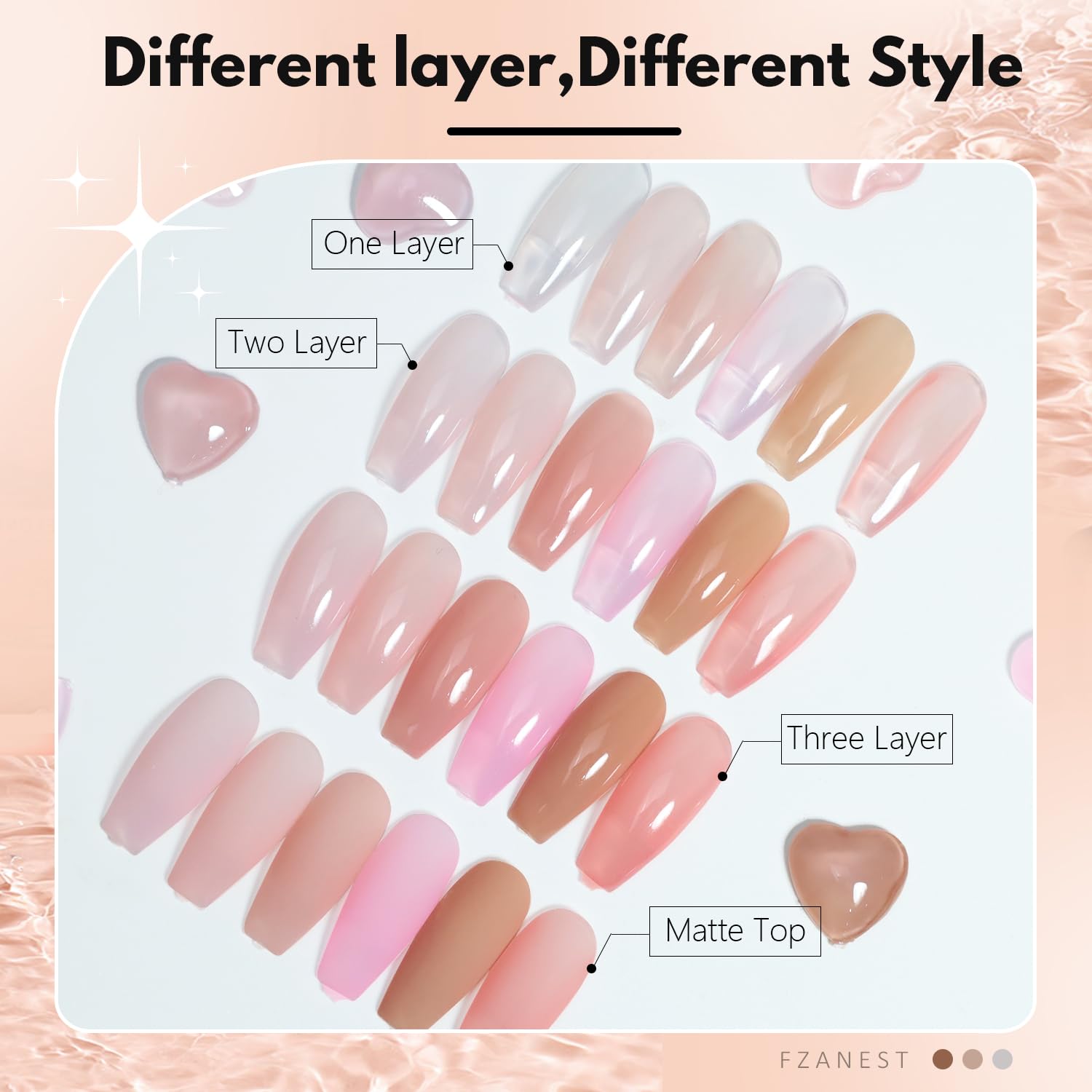 FZANEST Esmalte gel translúcido tono rosado suave, muestra de colores para uso diario.