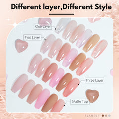 FZANEST Esmalte gel translúcido tono rosado suave, muestra de colores para uso diario.