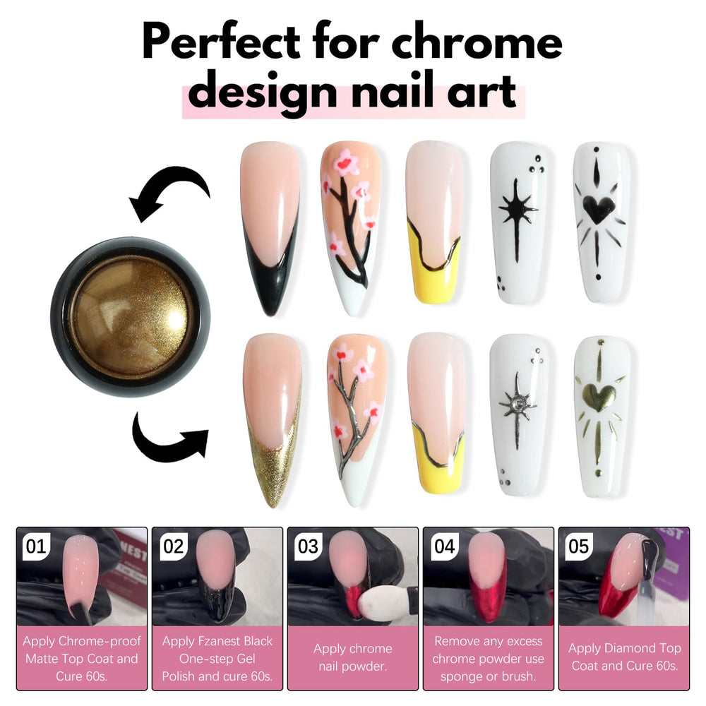 fzanest polvo-uñas-cromo-negro efecto cromo intenso para uñas modernas