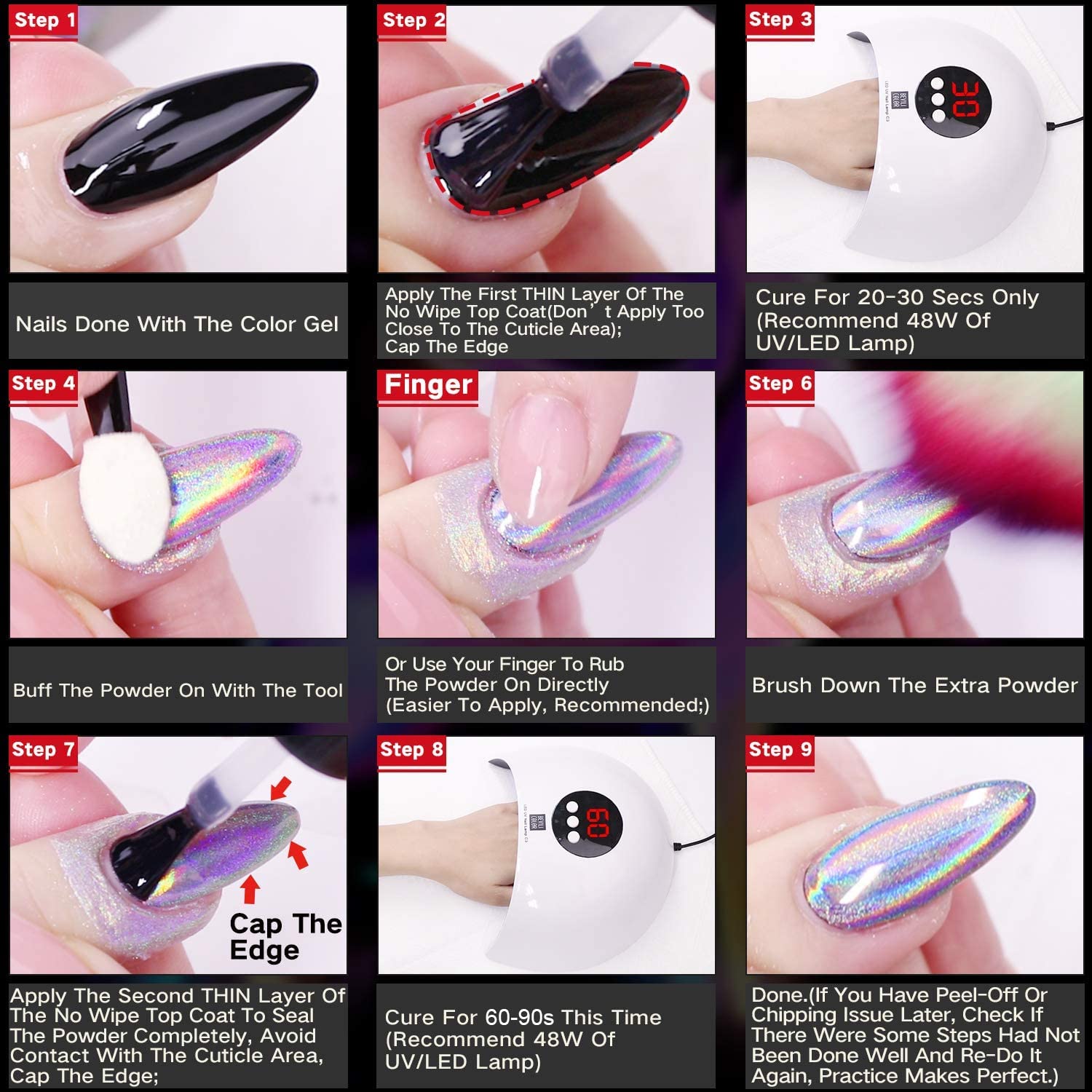GA&EN resultado de uñas con holo resplandeciente para DIY y salón.