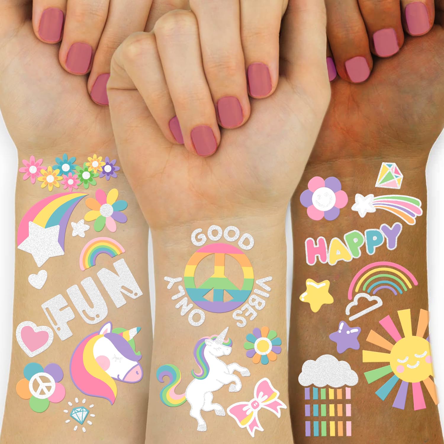 Gabizafia 118pcs unicorn tattoos pack with glitter designs for kids