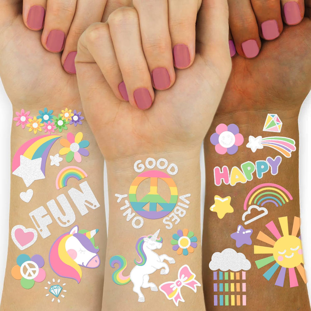 Gabizafia 118pcs unicorn tattoos pack with glitter designs for kids