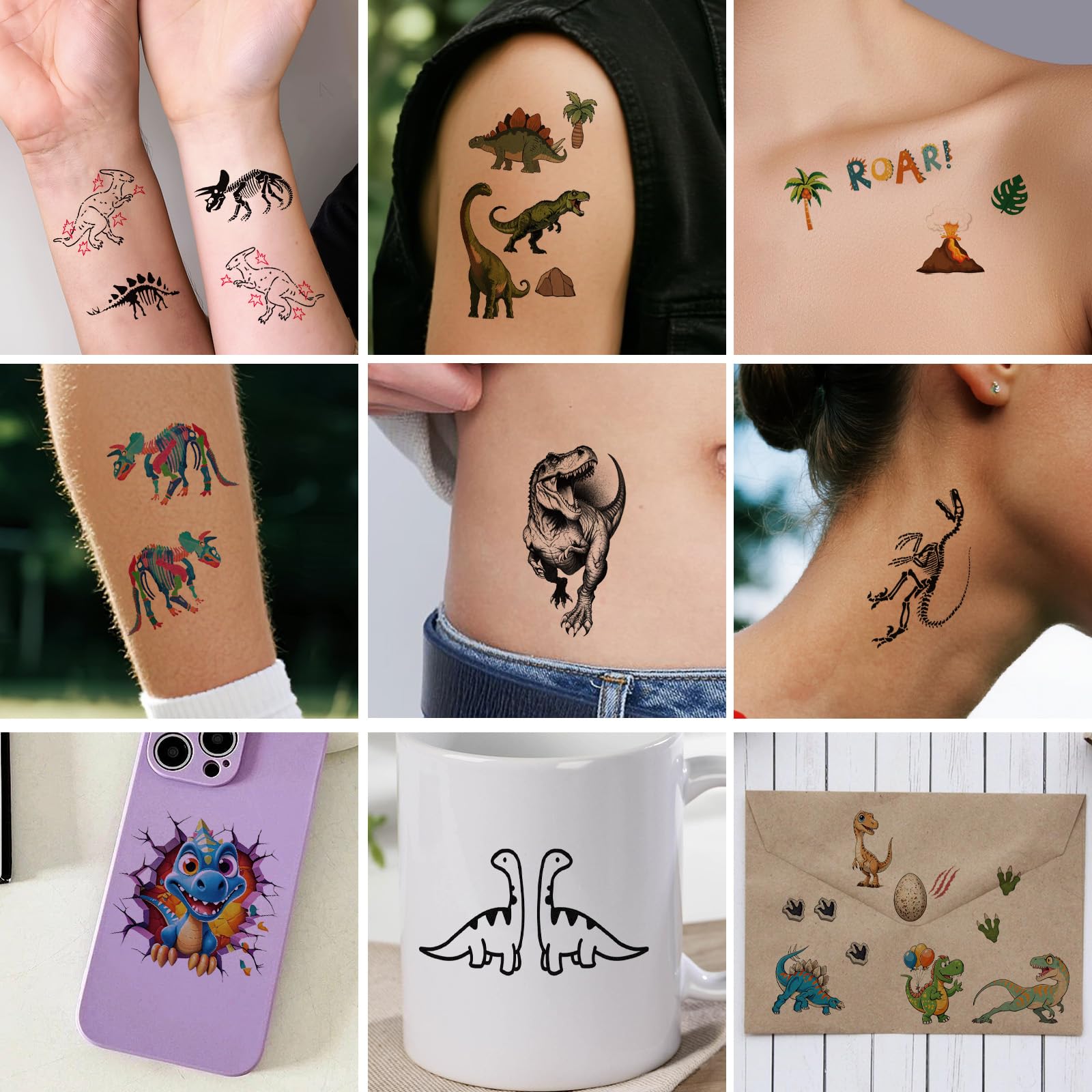 Gabizafia small dinosaur tattoos, easy removal with oil or alcohol.