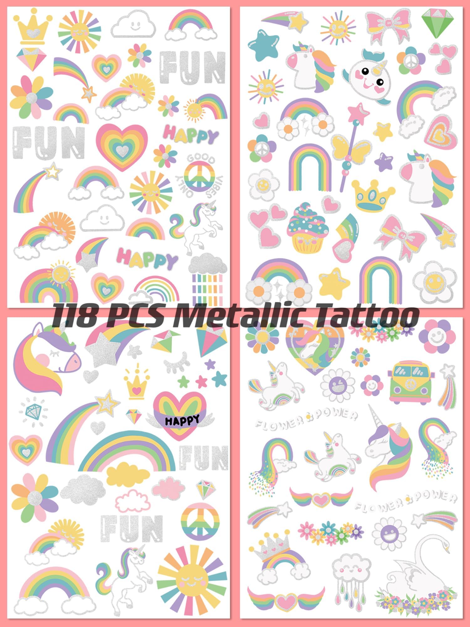 Gabizafia rainbow crown tattoos with vivid colors for kids' dress-up