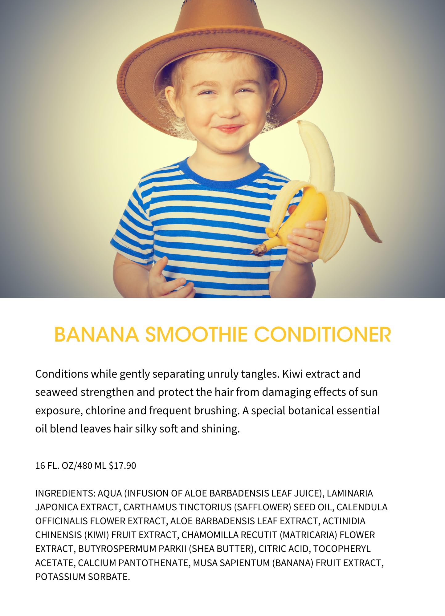 Gabriel Cosmetics Clean Kids Banana-scented conditioner close-up.