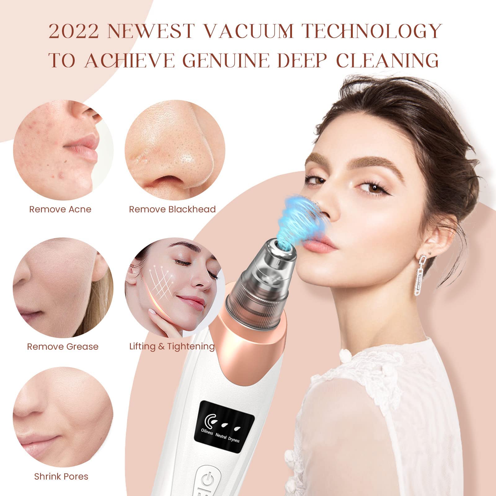 Gackoko 2025 Blackhead Remover suction level display highlights adjustable power for different skin needs