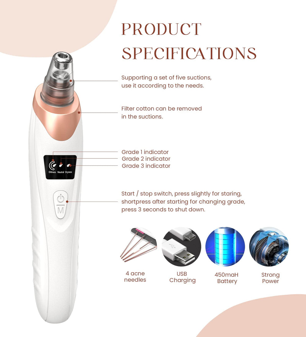 Gackoko 2025 Blackhead Remover USB charging port for convenient recharging at home