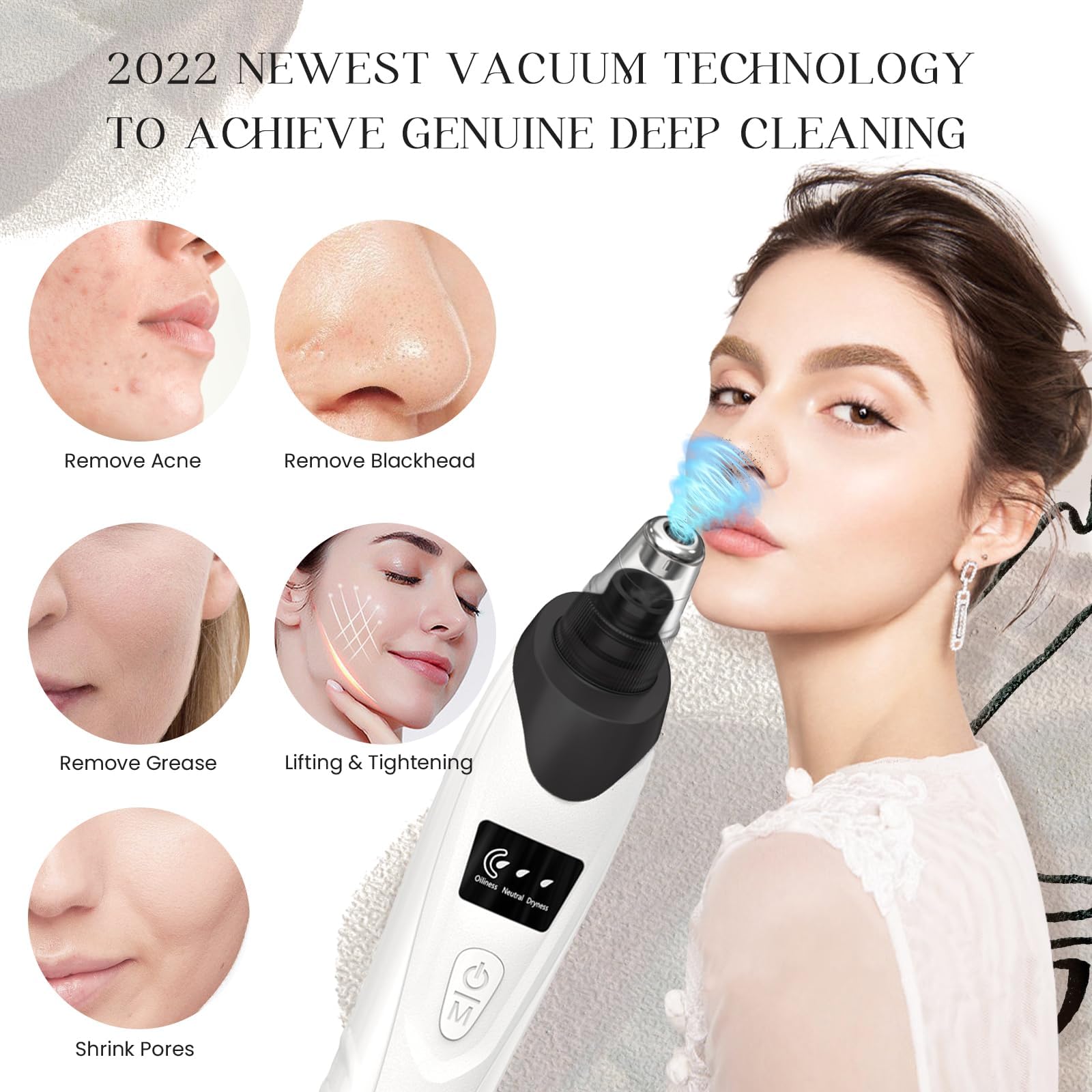Gackoko pore vacuum with 5 suction levels indicator for different skin types