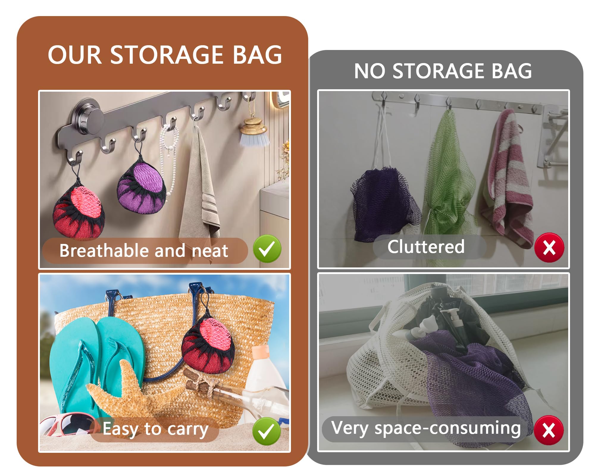 Gainlove includes mesh storage bags for organized shower routines.