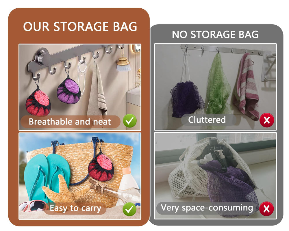 Gainlove includes mesh storage bags for organized shower routines.