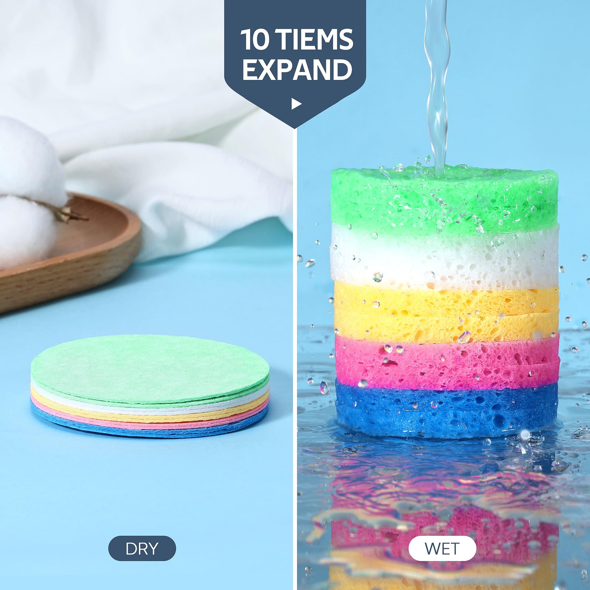 Gainwell 50-colored sponges blue pack for makeup removal and gentle cleansing.