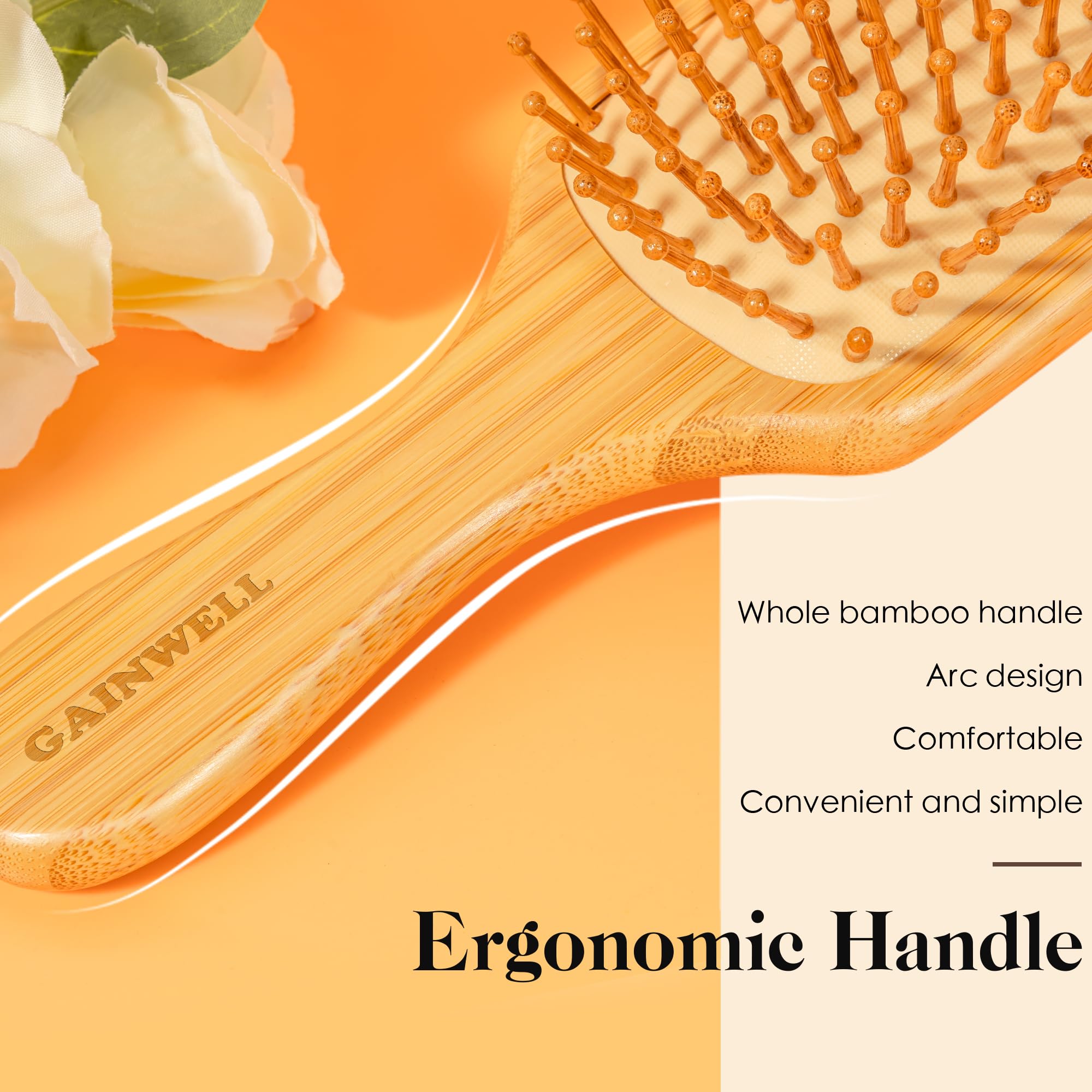 GAINWELL bamboo brush ergonomic handle designed for comfortable daily grooming.