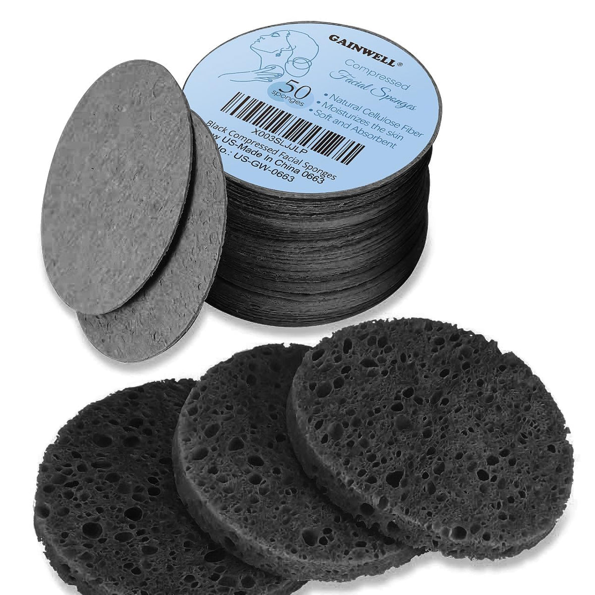 GAINWELL black facial sponge pack for daily cleansing and exfoliation