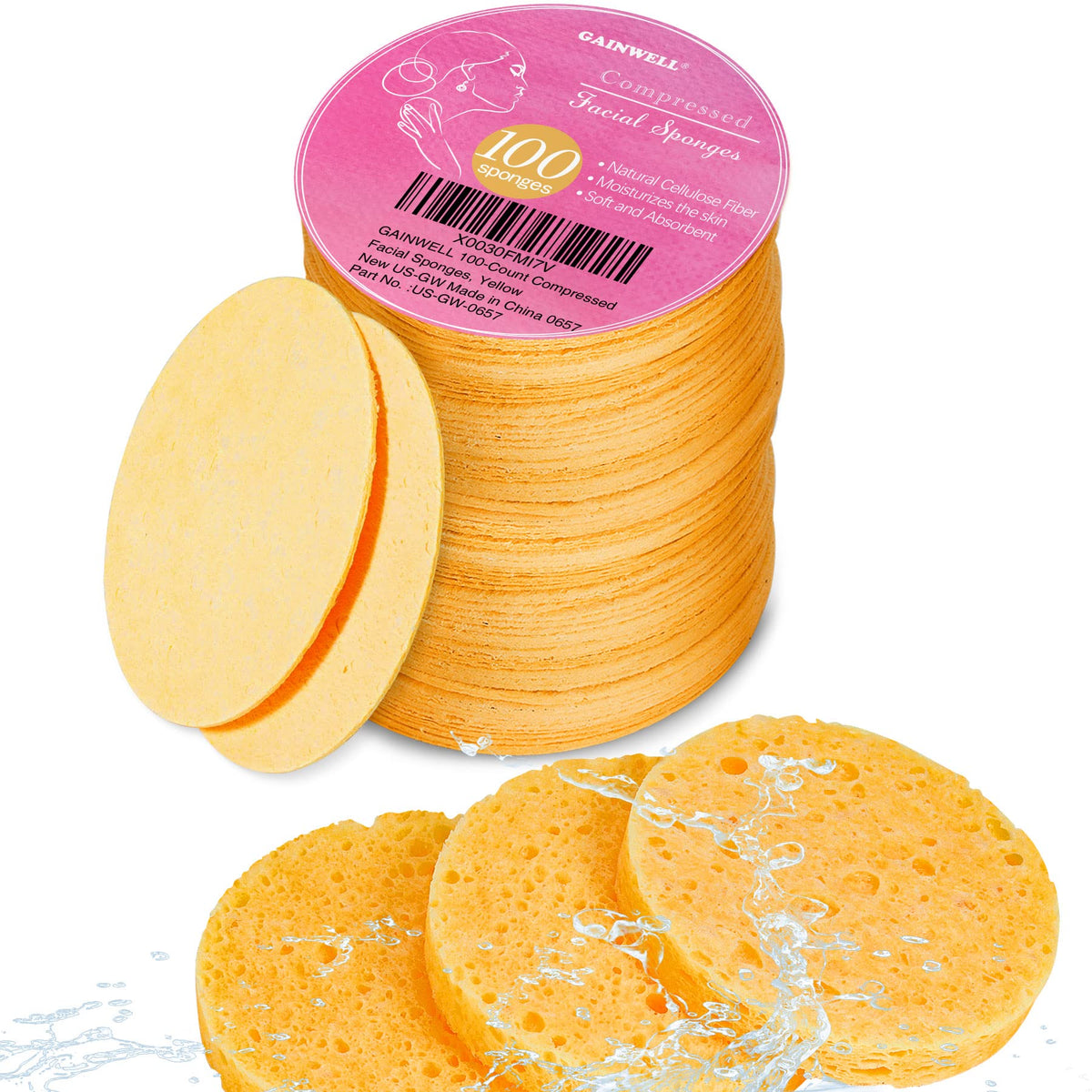 GAINWELL compressed facial sponges in a drawstring bag for travel cleansing