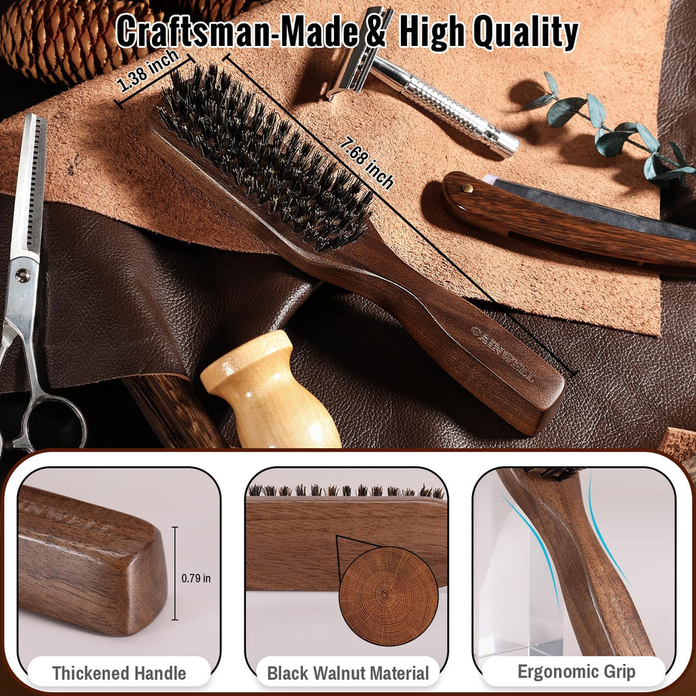 GAINWELL Wild Boar Bristle Hair Brush black walnut handle closeup for a secure grip