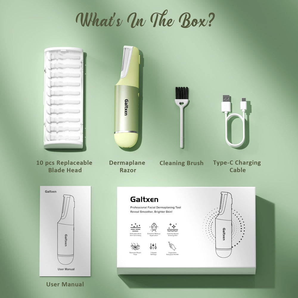 Galtxen warranty badge and 30-day guarantee on dermaplane razor