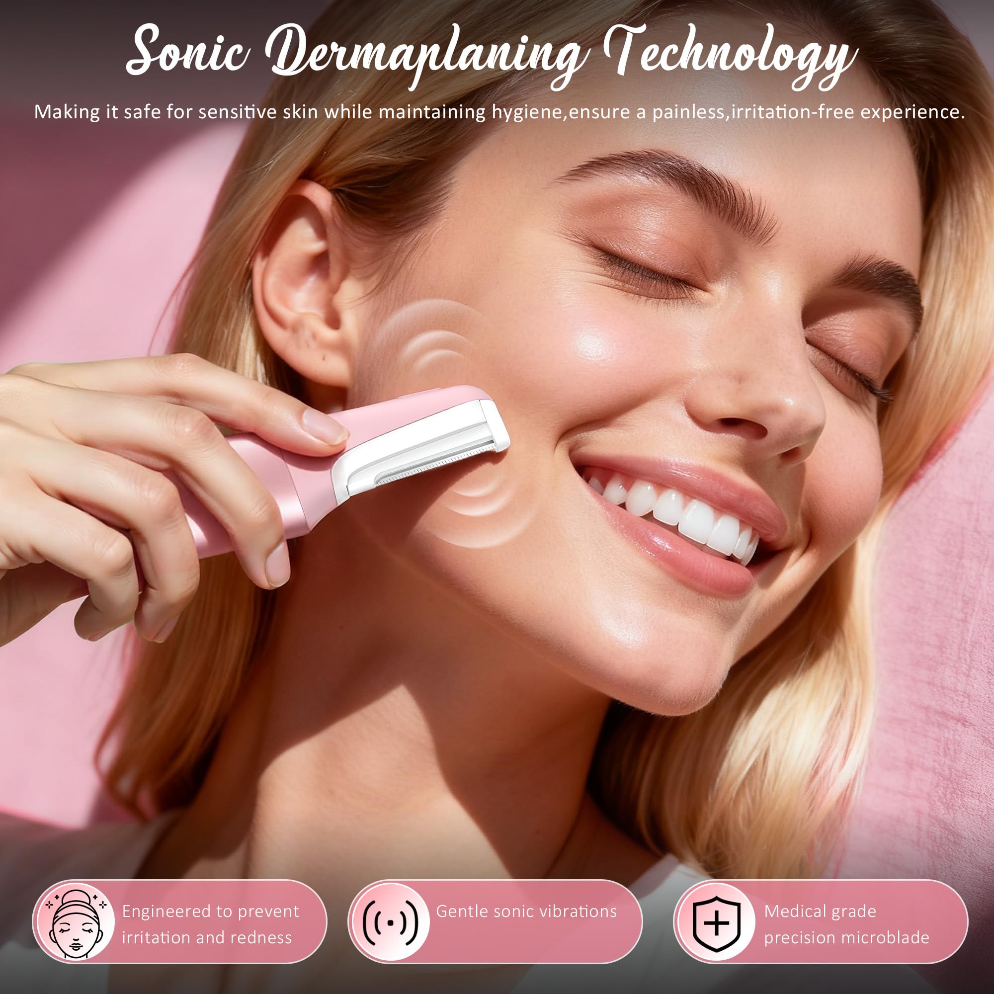 Galtxen in-use on the cheek shows peach fuzz removal
