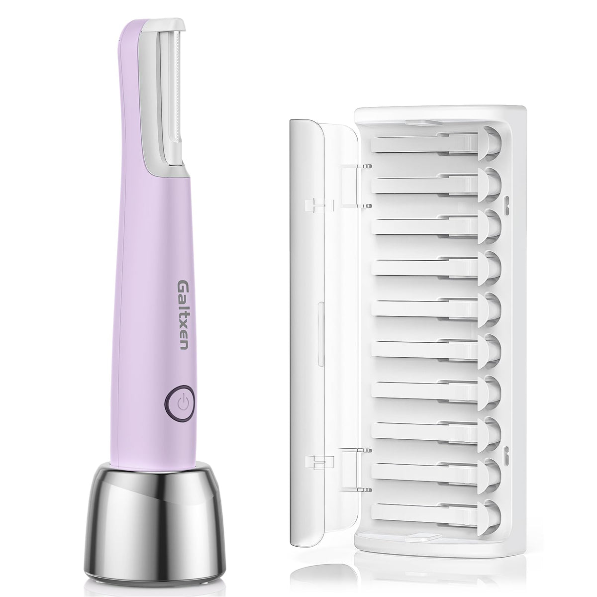 Galtxen Sonic Dermaplaning Tool purple front view showing sleek design and ergonomics