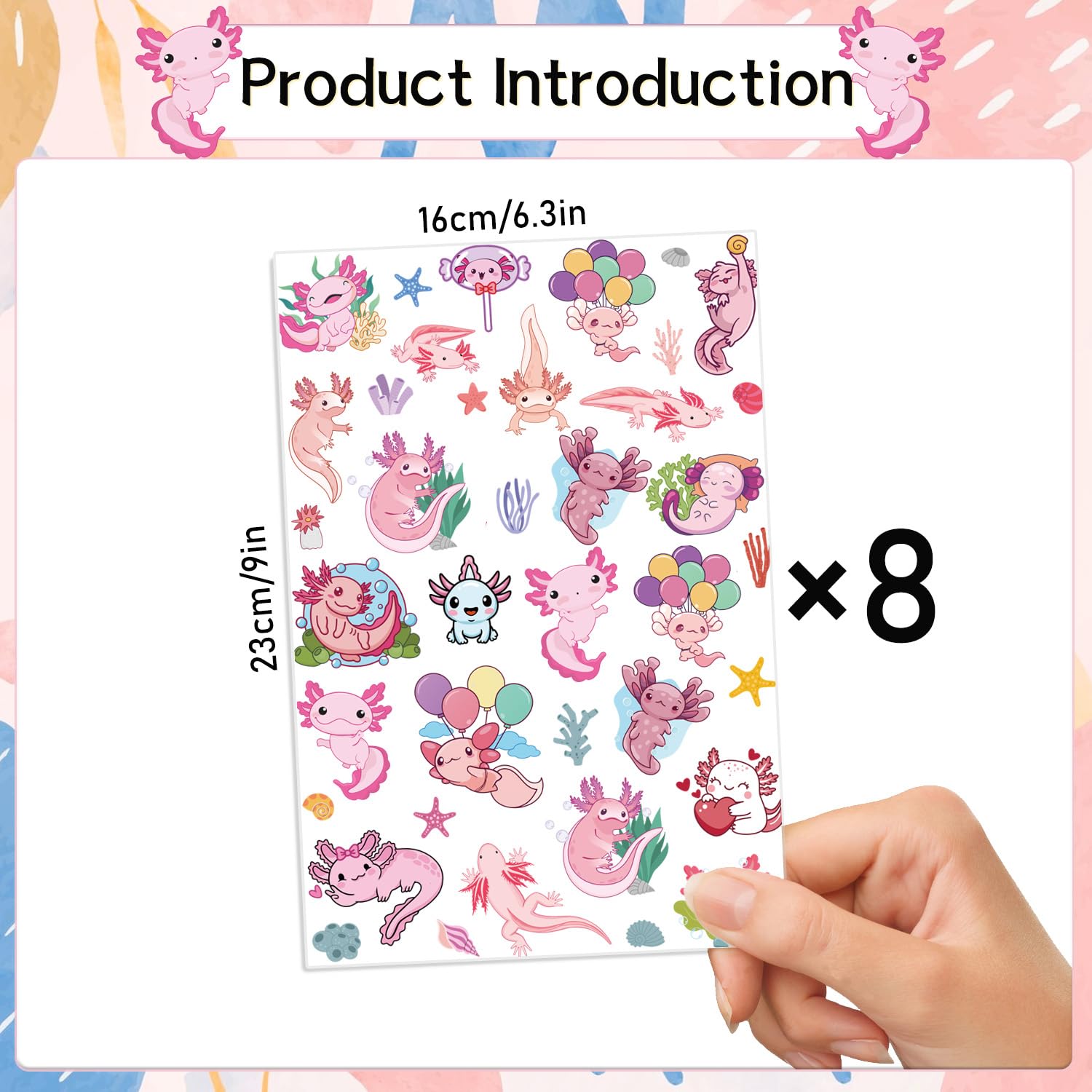 Diseños adorables de axolotl Gameza para regalos y fiestas