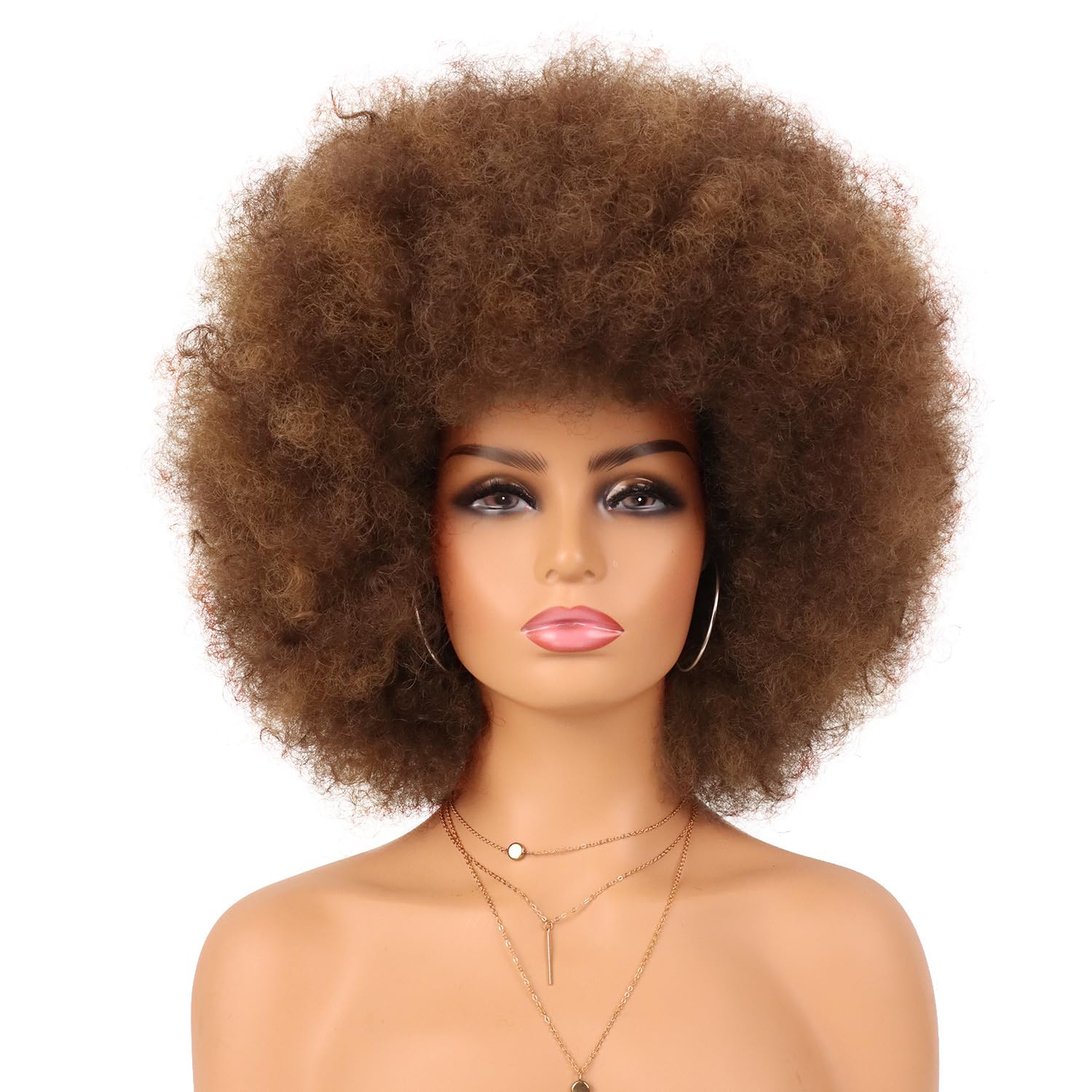 G&T Wig 70s Afro Puff in mixed brown offers a natural daily look