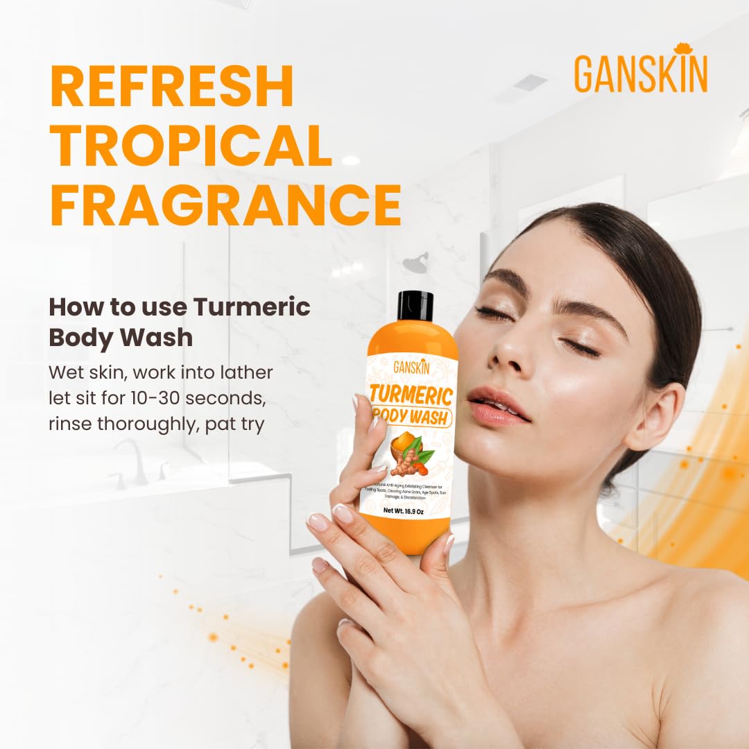 Skin after use with Ganskin turmeric body wash showing subtle glow